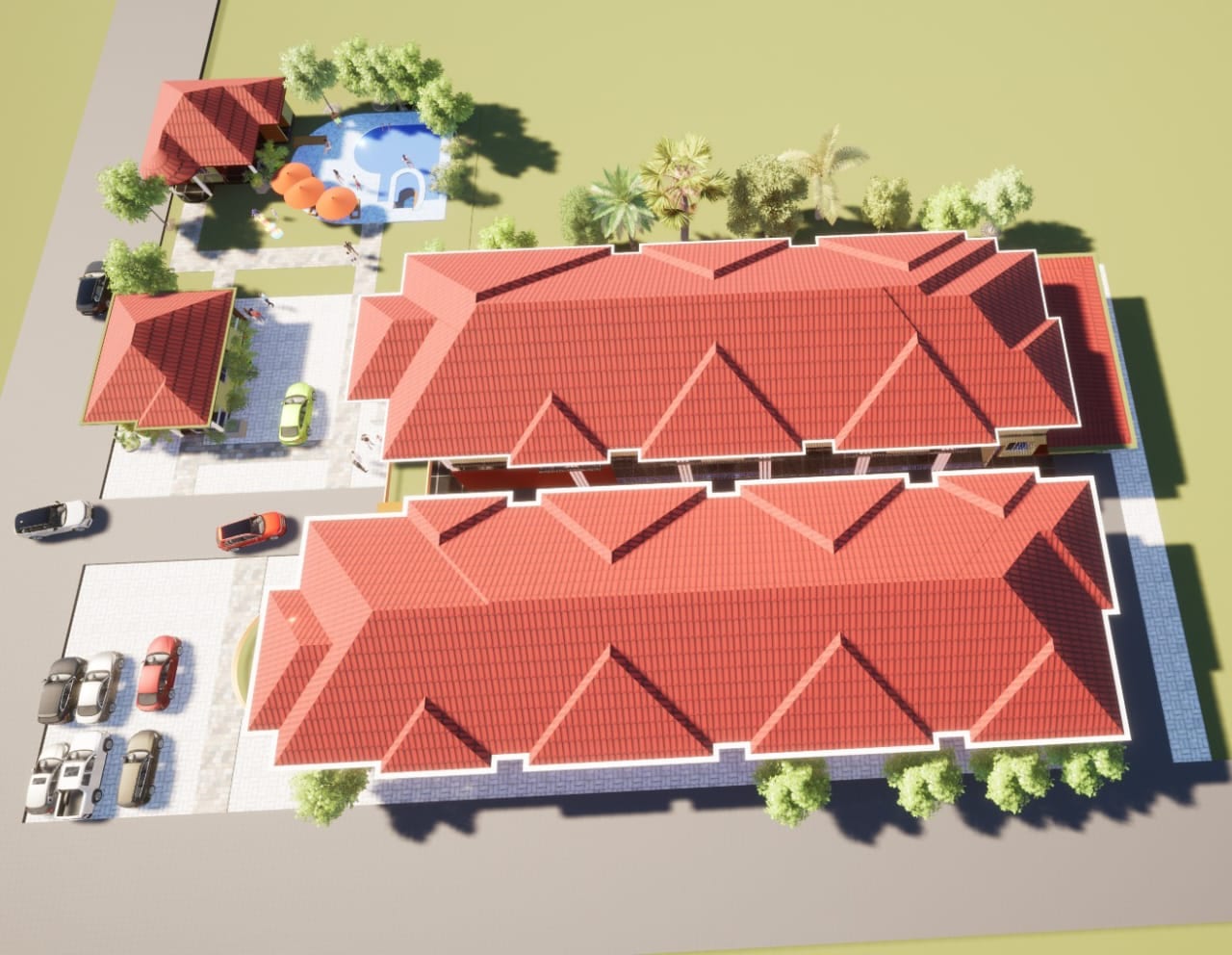 Aerial view of the Achievement Hub rooftops