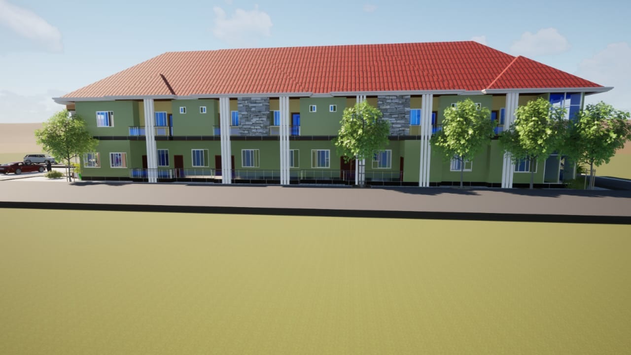 Elevation view of the two-storey Achievement Hub building
