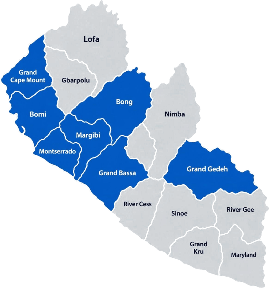 Map of Africa with Liberia highlighted, showing where LIPACE works